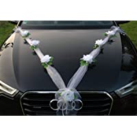Organza M Auto Joyas Novia par Rose Decoración Boda Coche Wedding Deko Guirnalda automóviles (Blanco Puro-Blanco)